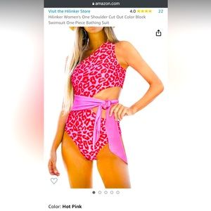 One Shoulder, One Piece Bathing Suit. Hot Pink Leopard print